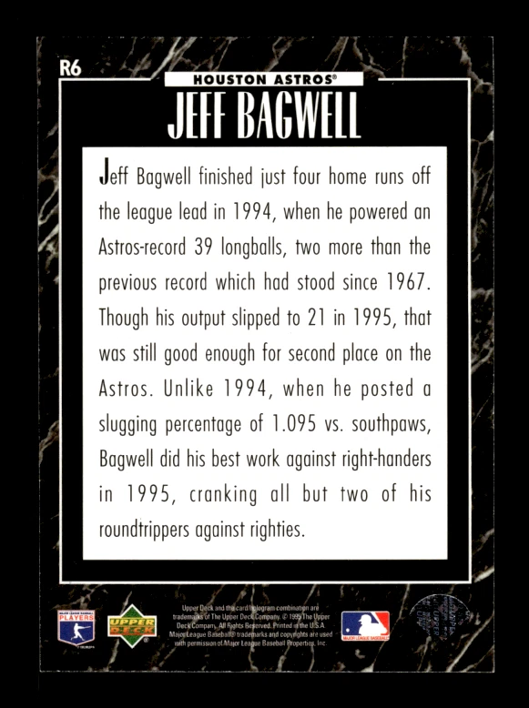 1995 Upper Deck Predictor Home Run Leader # R6 Jeff Bagwell Card (B65) Astros - Image 2 of 2