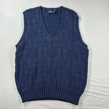 Vintage 90s Lands' End Sweater Vest Mens XL Navy Checker Knit Made In USA