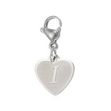 Initial Letter KeyChain, Letter A-Z Heart Charm Keyring, Silver I 