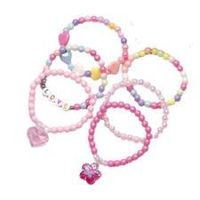 6 Pcs Set Colorful Beads Princess Bracelets Cute Rainbow Stretchy Pink Love Brac