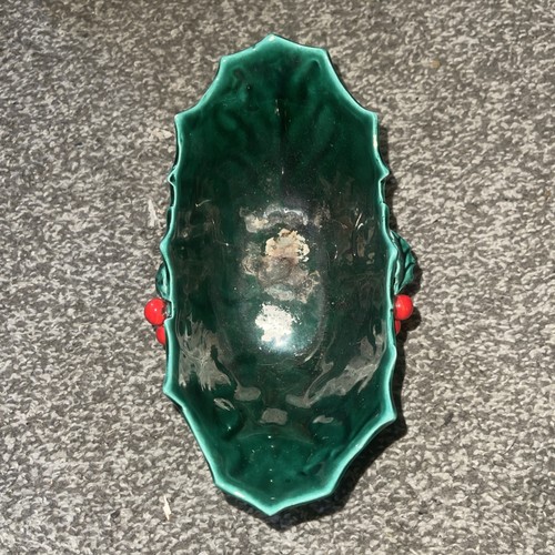 VINTAGE LEFTON GREEN GLAZED CHRISTMAS SLED WITH HOLLY - Picture 2 of 3