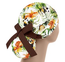 Scrub hat, nurse scrub cap, womens surgical hat, tiger ponytail scrub cap