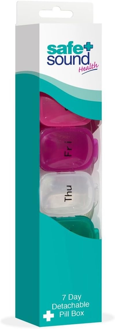 Safe and Sound Push-tab Opening 7 Day Multi-coloured Detachable Large Pill Boxe