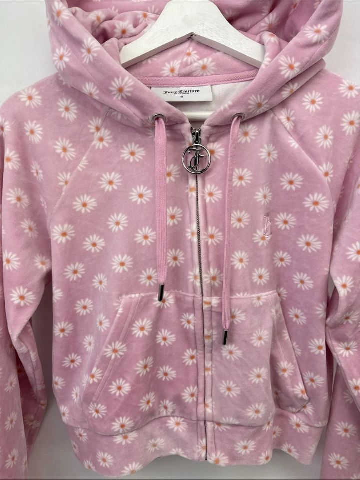 Sudadera con capucha para mujer Juicy Couture rosa floral con elastano cremallera completa (talla mediana) Foto 4 de 4
