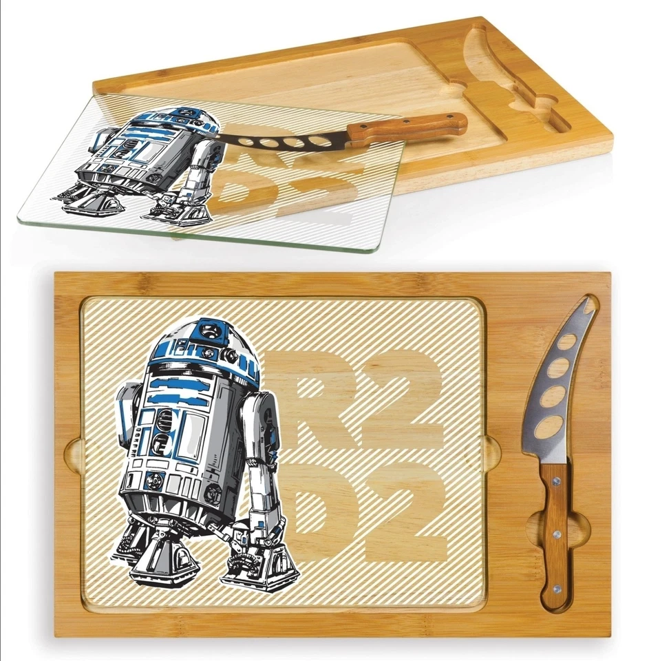 New Disney Star Wars R2-D2 Icon Glass Top Serving Tray & Knife Set - Image 3 of 3