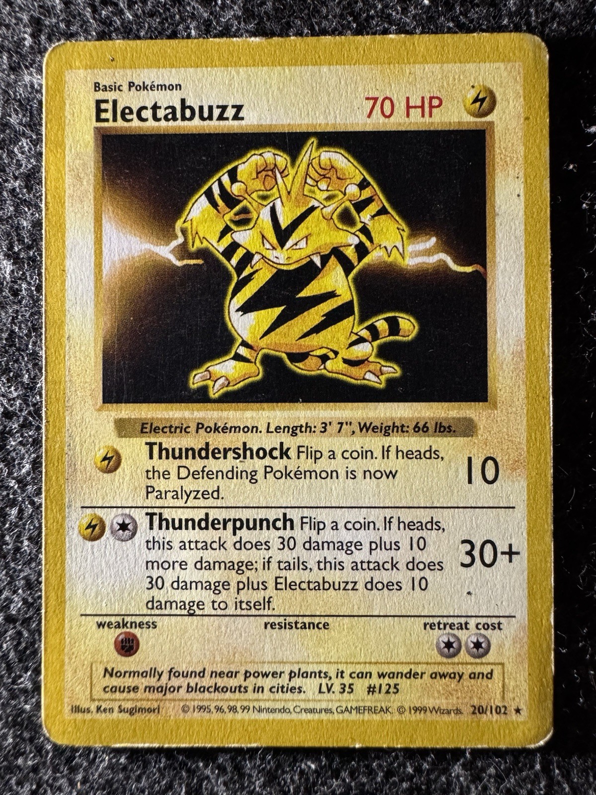 Pokémon Electabuzz Base Set Shadowless 020/102 Basic 70 HP Rare Regular English