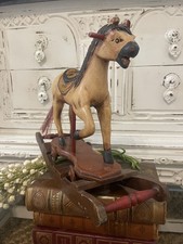 Vintage Rocking Wooden Horse Hand Carved and Painted