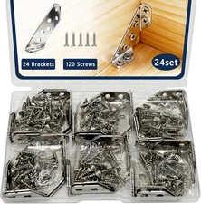 24-Pack Stainless Steel L Bracket with 120 Pieces Self-Tapping Screws, Universal