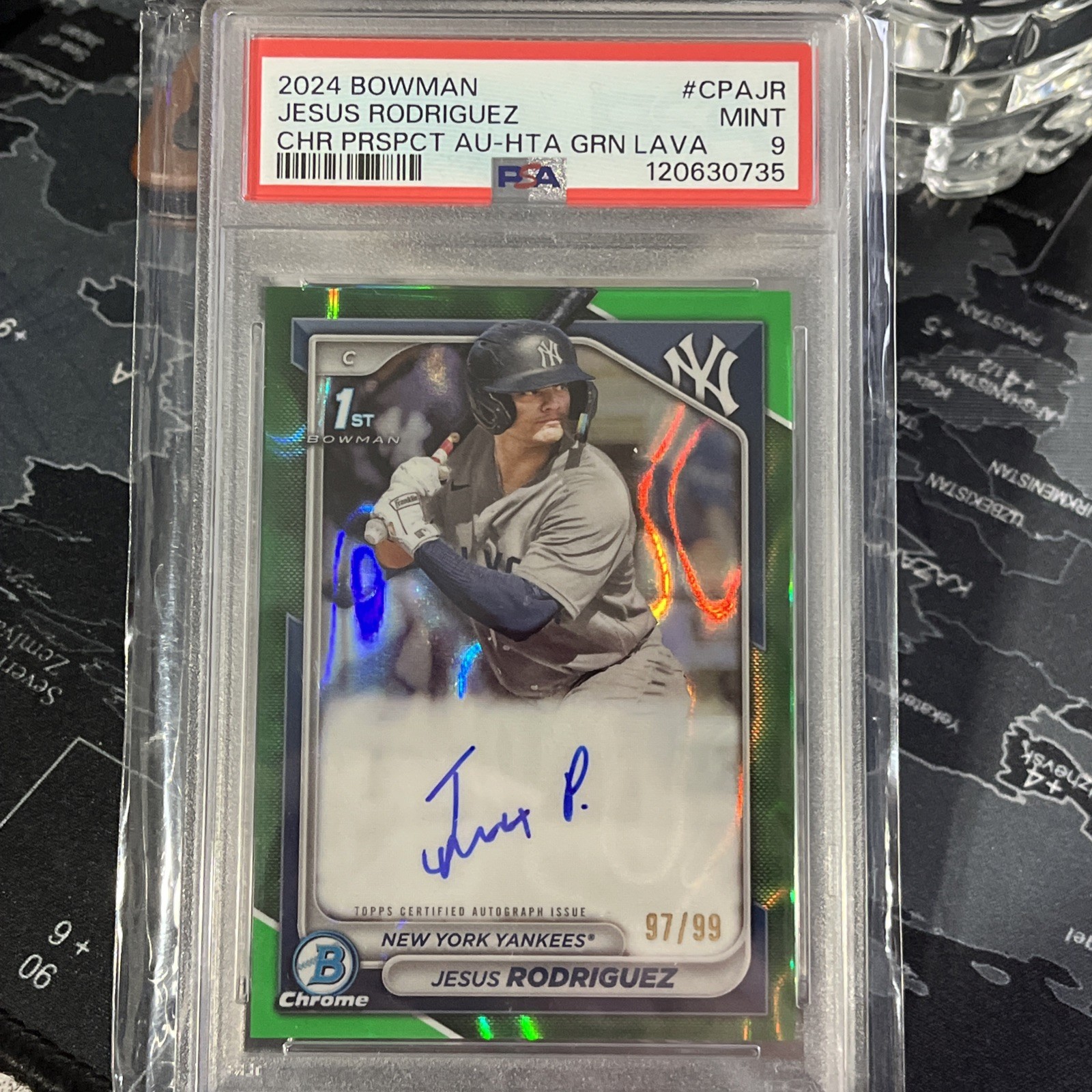 2024 Bowman Chrome 1st Jesus Rodriguez /99 Green Lava Auto #CPA-JR Yankees PSA 9