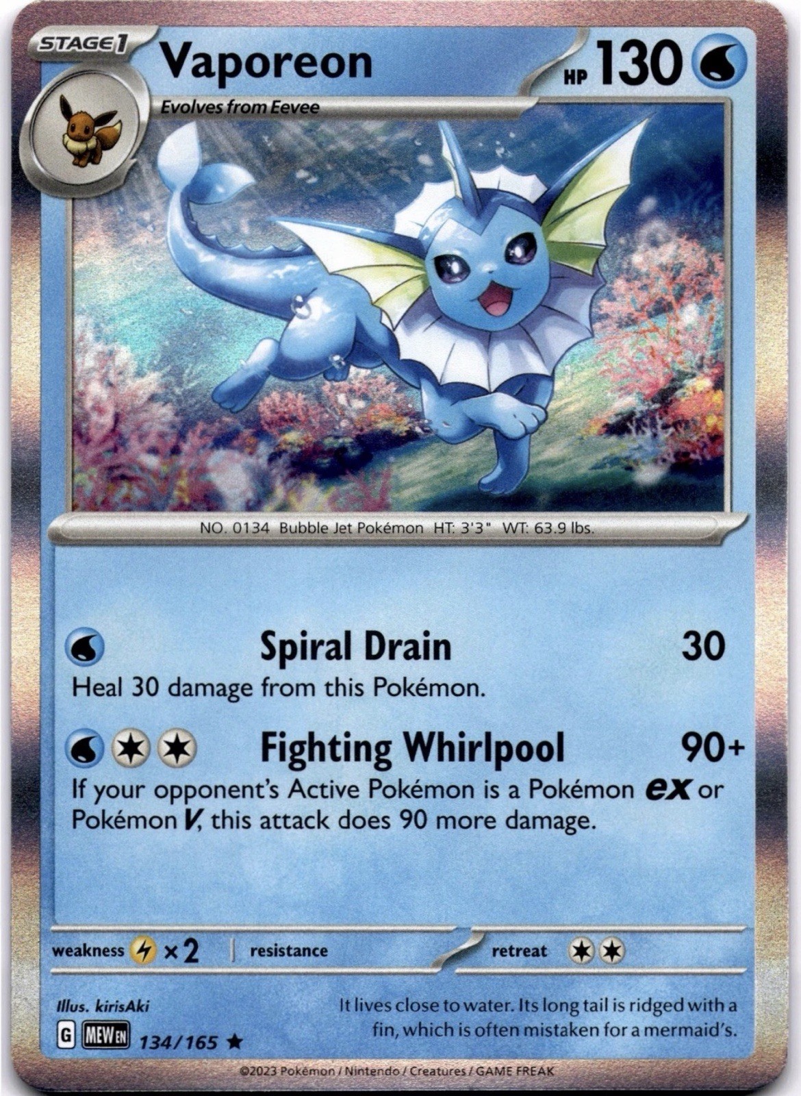 Vaporeon Rare SV: Scarlet & Violet 151 134/165 NM Pokemon