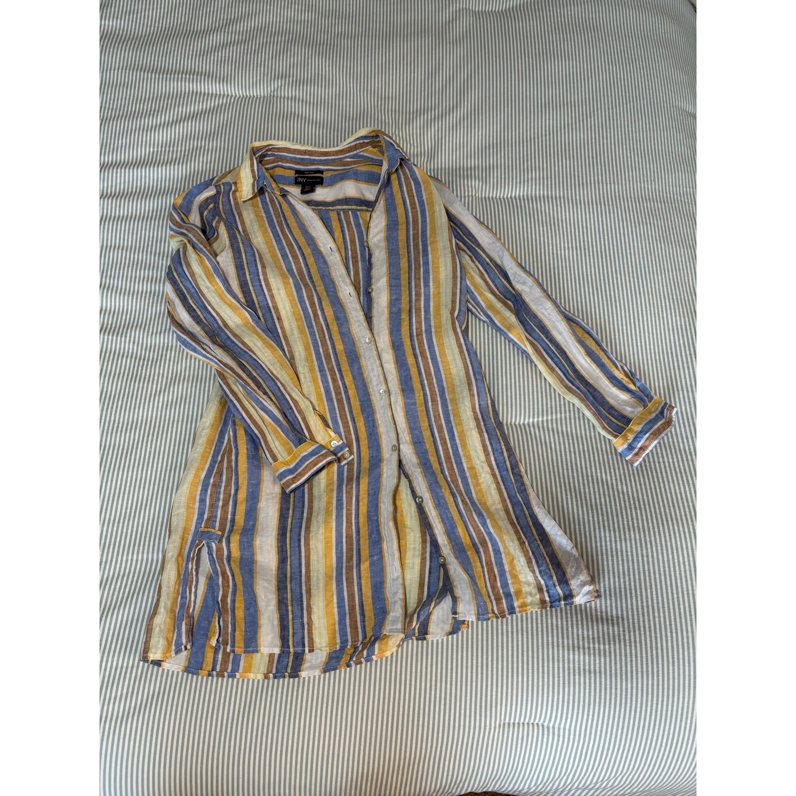 JNY Linen Striped Button-Up Shirt/Dress/Coverup Size Small
