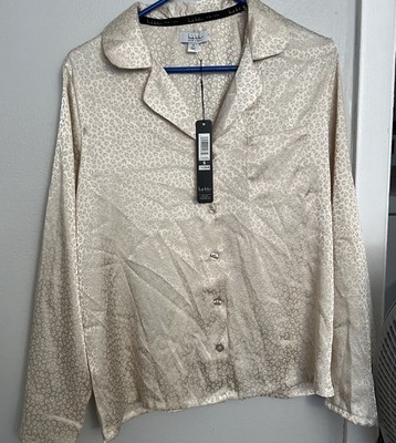 Nicole Miller Sz S blouse Velvet Button Leopard Print Stretch Long Sleeve