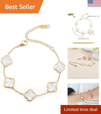 Four Leaf Clover Link Bracelet in Multi Colors - Timeless 18K Gold Jewelry