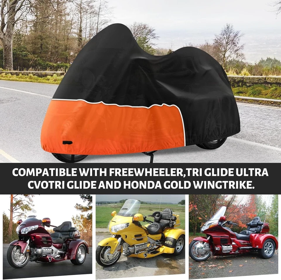 Capa Trike, impermeável 3 rodas motocicleta para Harley preta e laranja  - Imagem 3 de 4