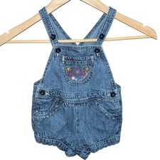 Vintage OshKosh B'gosh Denim Overalls Romper Embroidered Pocket Shorts 12m