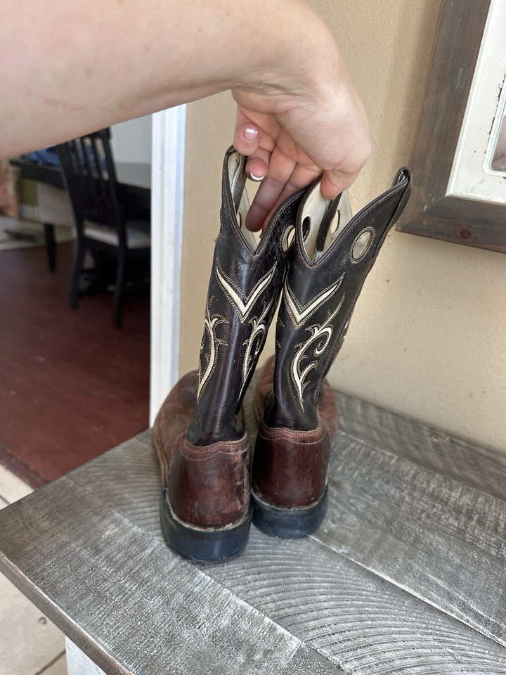 Botas de Vaquero de Cuero Old West Niño Juventud Punta Cuadrada Ancha Marrón BSY1807 Talla 7 Foto 4 de 4