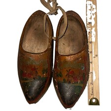 Vintage Pair of Hand Carved Wooden Shoes Dutch Holland Clogs Decor Culture