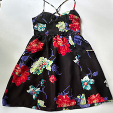 American Eagle Outfitters XS Black Floral Smocked Spaghetti Mini Dress Party 