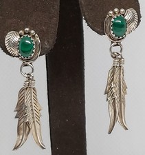 vintage srebrne kolczyki dangle drop navajo zielone malachit sygnowane?