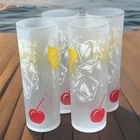 4 Vtg Federal Tom Collins Glasses Frosted Lemon Cherry Ice Barware 6.75” MCM