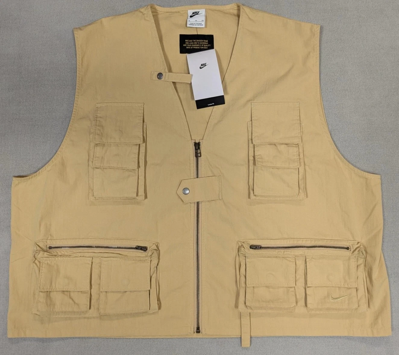 Nike Life Utility Vest Mens XL Tan Khaki Cargo Pockets Tactical Hiking Fishing