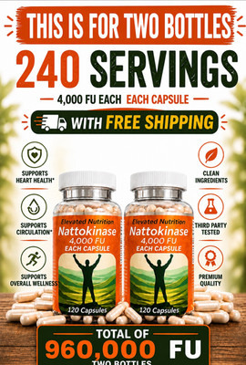 2 Pack of Elevated Nutrition  240 servings of Nattokinase 4,000 FU Capsules