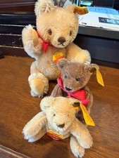 1980s Steiff Teddy Bear Mohair Bundle of 3 's 0201/18, 0202/12, 0201/11 Germany