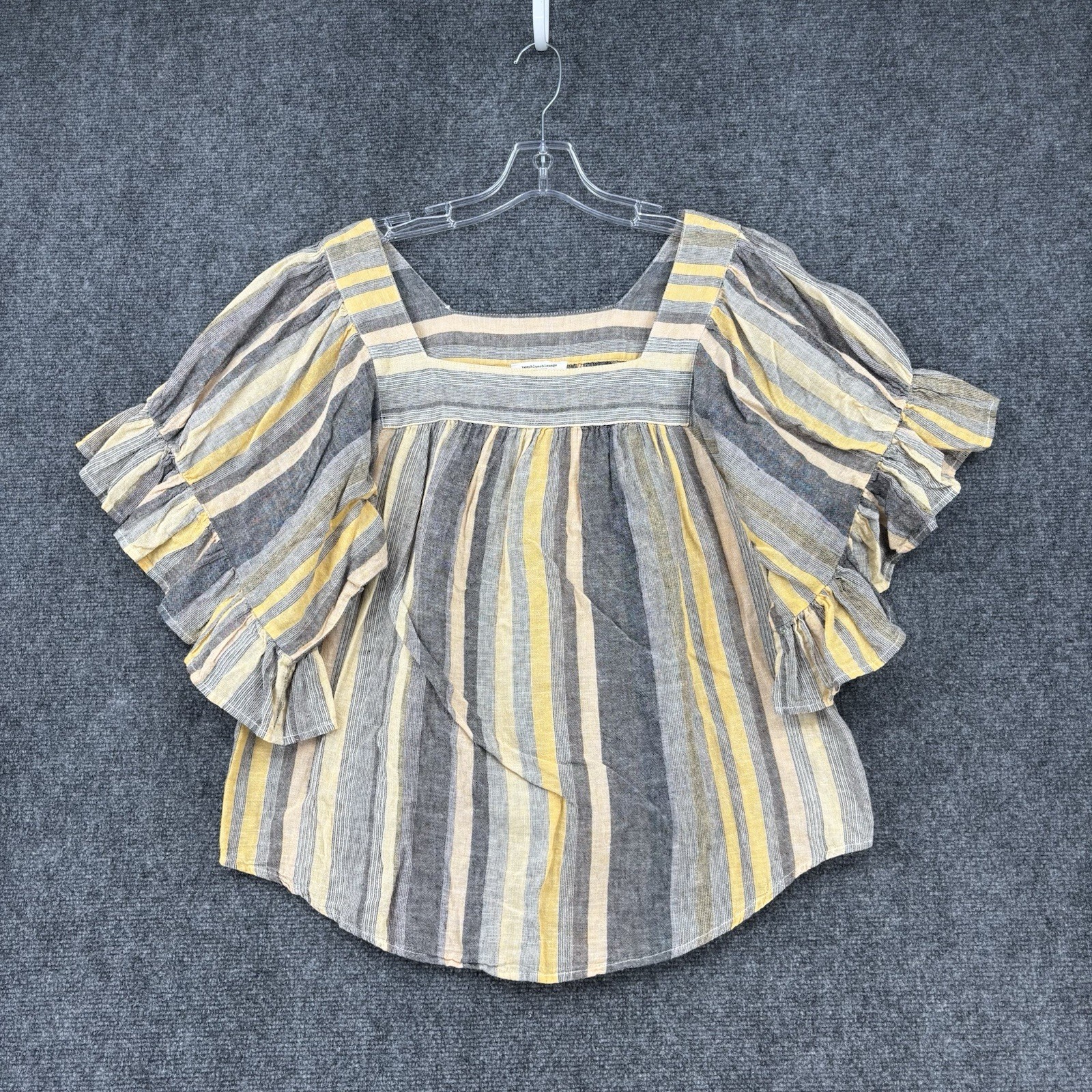 Beach Lunch Lounge Striped Top Women’s XL Linen Blend Ruffle Sleeve Resortwear