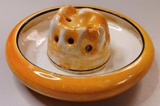 vtg Czechoslovakia porcelain flower frog with bowl - orange luster