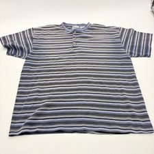 Basic Editions Mens Blue Striped Henley Shirt Short Sleeve Vintage Made in USA M