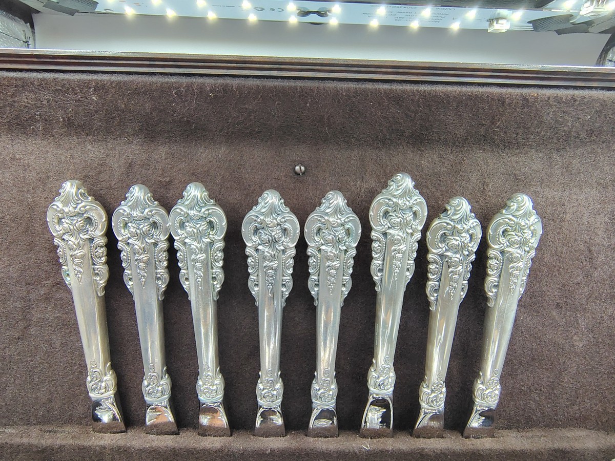 Wallace GRAND BAROQUE 61 piece sterling flatware set and Bakelite