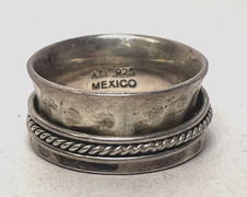 Vintage ATI Mexico 925 Sterling Silver Hammered Wide Band Ring Size 7 Rope Edge