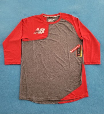 New Balance Mens Asym 2.0 Rightie Baseball Tee Shirt 3/4 Sleeve Red and Gray