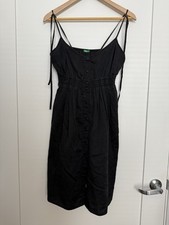 Babydoll Midi Dress Sz M Black Sleeveless Button Up Lightweight Summer Beach