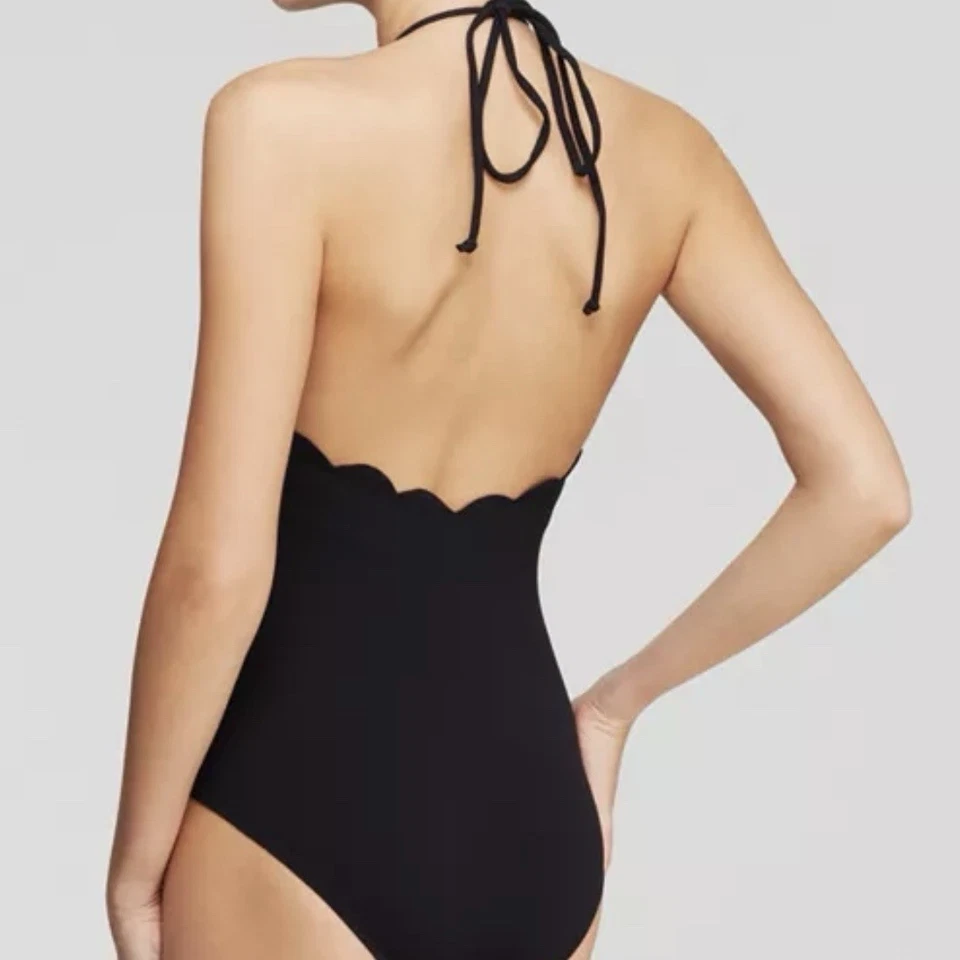 Traje de baño Marysia festoneado halter maillot de una pieza negro cuello alto halter corbata S Foto 2 de 4