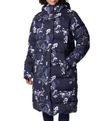 Columbia Women Boundless Days Print Long Down Jacket Navy Floral SZ XS NWT $280