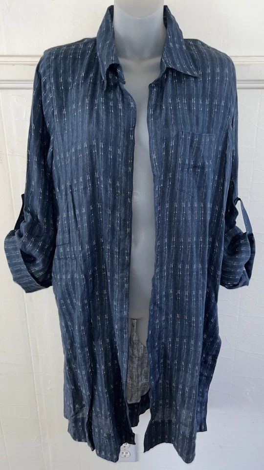 Petanu By Pashma Anthropologie Women’s Sashiko Indigo Linen Duster Cardigan-Sz L - Image 3 of 4