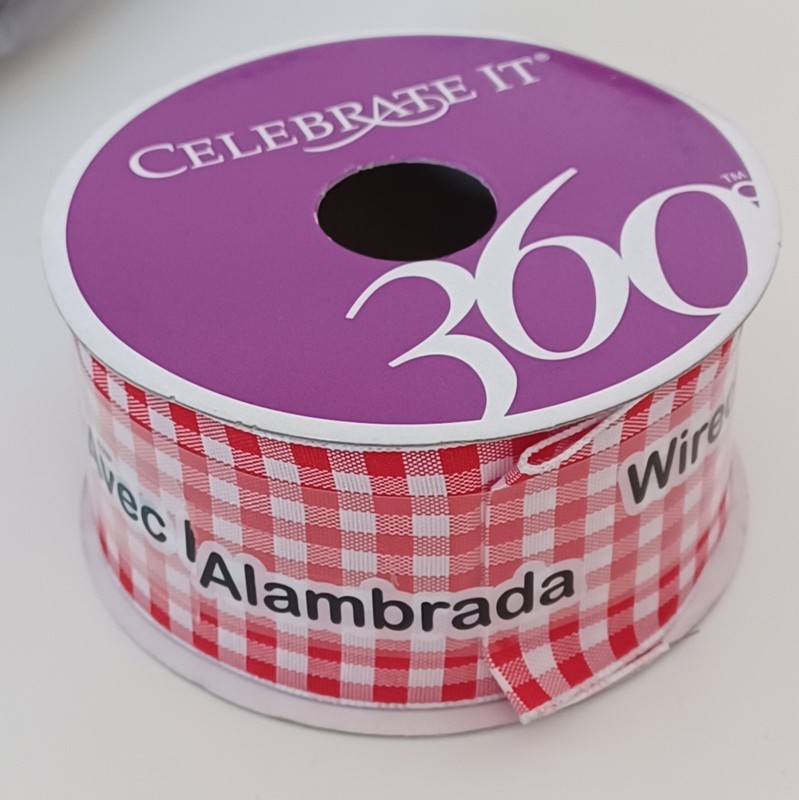 Celebrate It 360 Red & White Checked Wired Edge Ribbon 1 1/2 " x 3 yd Sealed New