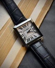 Vintage Tank Watch Square Silver Case - Roman Numeral Gloss Dial - Classic Dress