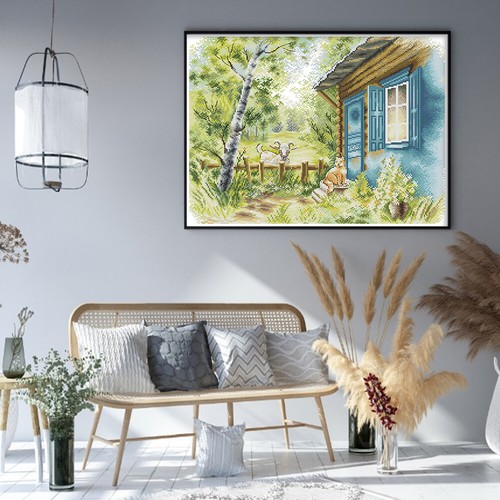 Partial Embroidery Eco-cotton Thread 14CT Printed Scenery Cross Stitch 48x38cm - Picture 5 of 12