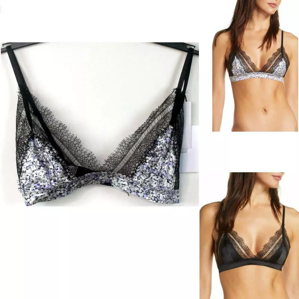 Jason Wu Satin Triangle Bralette Eyelash Trim Choose Size & Color