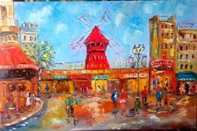 LE MOULIN ROUGE PARIS ART TABLEAU PEINTURE PIGALLE SIGNE JUMEAUX JEAN PIERRE - Photo 1/4