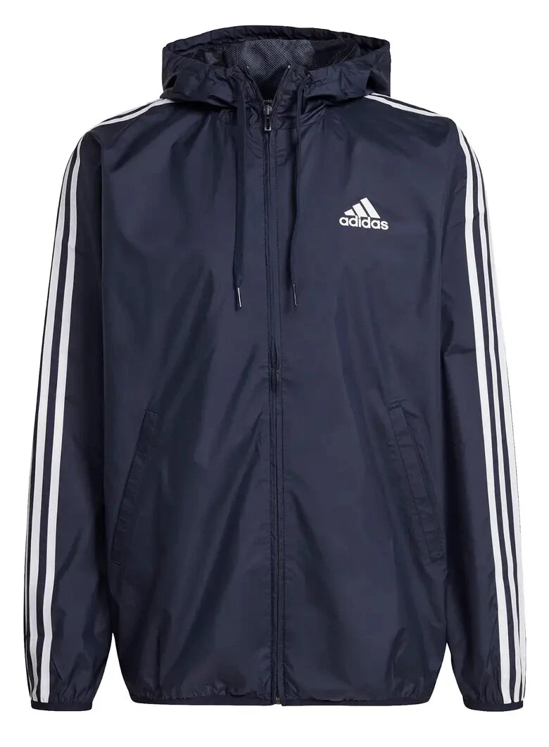 NEW - ADIDAS Essentials 3-Stripes Windbreaker Hooded Men Jacket ink L