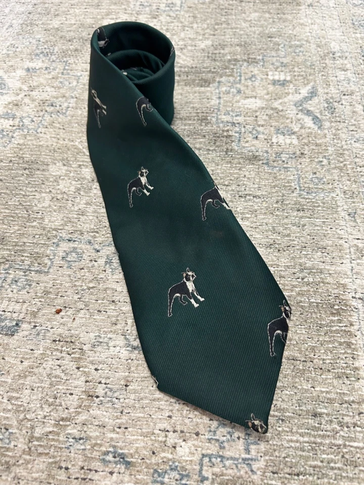 Corbata Boston Terrier vintage negra perro bordada criatura preppy Foto 2 de 3