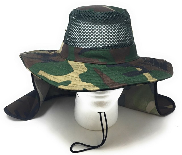 Camo Boonie Hat Wide Brim with Neck Flap Military Sun Hat w/ Neck