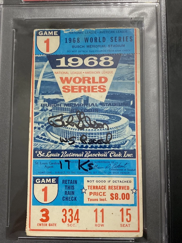 Bob Gibson signed 1968 World Series Game 1 Ticket PSADNA Inscribed Auto HOF C929 - Image 2 of 3