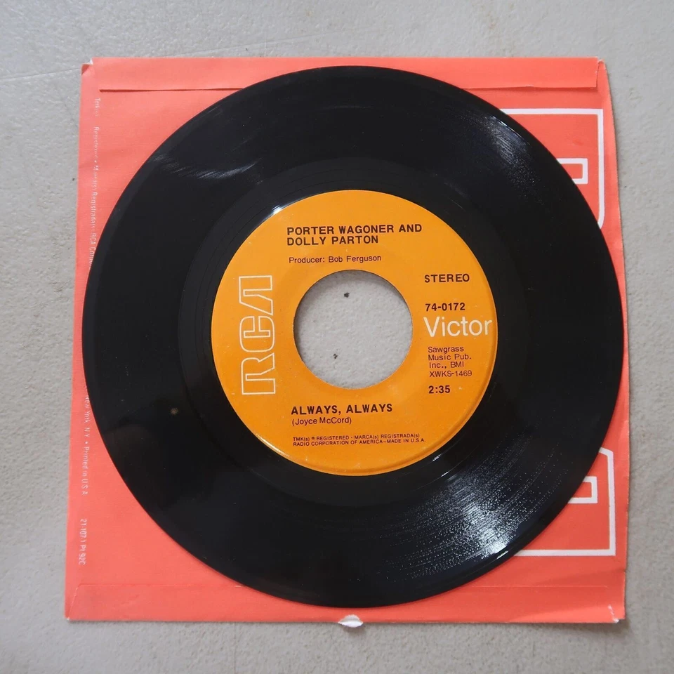 PORTER WAGONER DOLLY PARTON NO REASON TO HURRY/ALWAYS, ALWAYS VINYL 45 VG 18-121 Foto 2 de 3