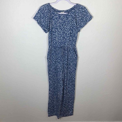 Copper Key Blue Floral Short Sleeve Pants Jumpsuit Romper Size Large - Picture 11 of 11