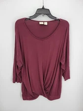 St Tropez West Top Womens Plus 1X Maroon Scoop Neck Twist Waist Stretch Knit
