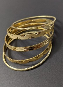 Authentic Retro 22k Gold Plated Indian Bangle Set with Engraved Designs (5pcs)